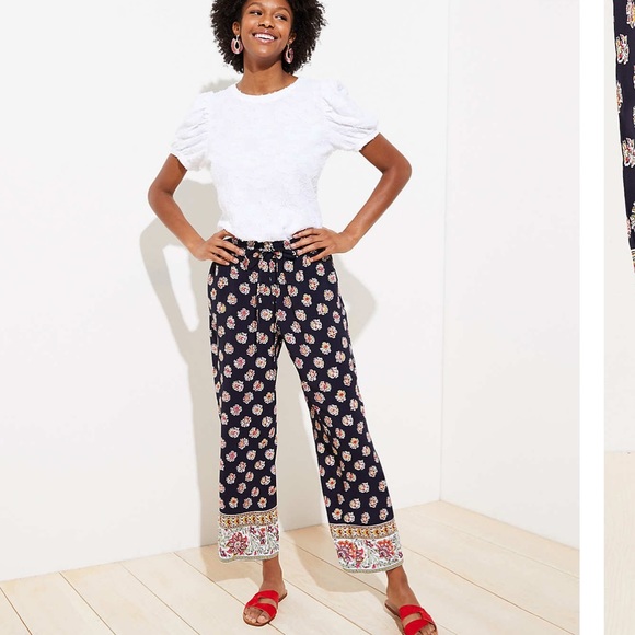 LOFT Floral Fluid Drawstring Pants - Picture 1 of 9